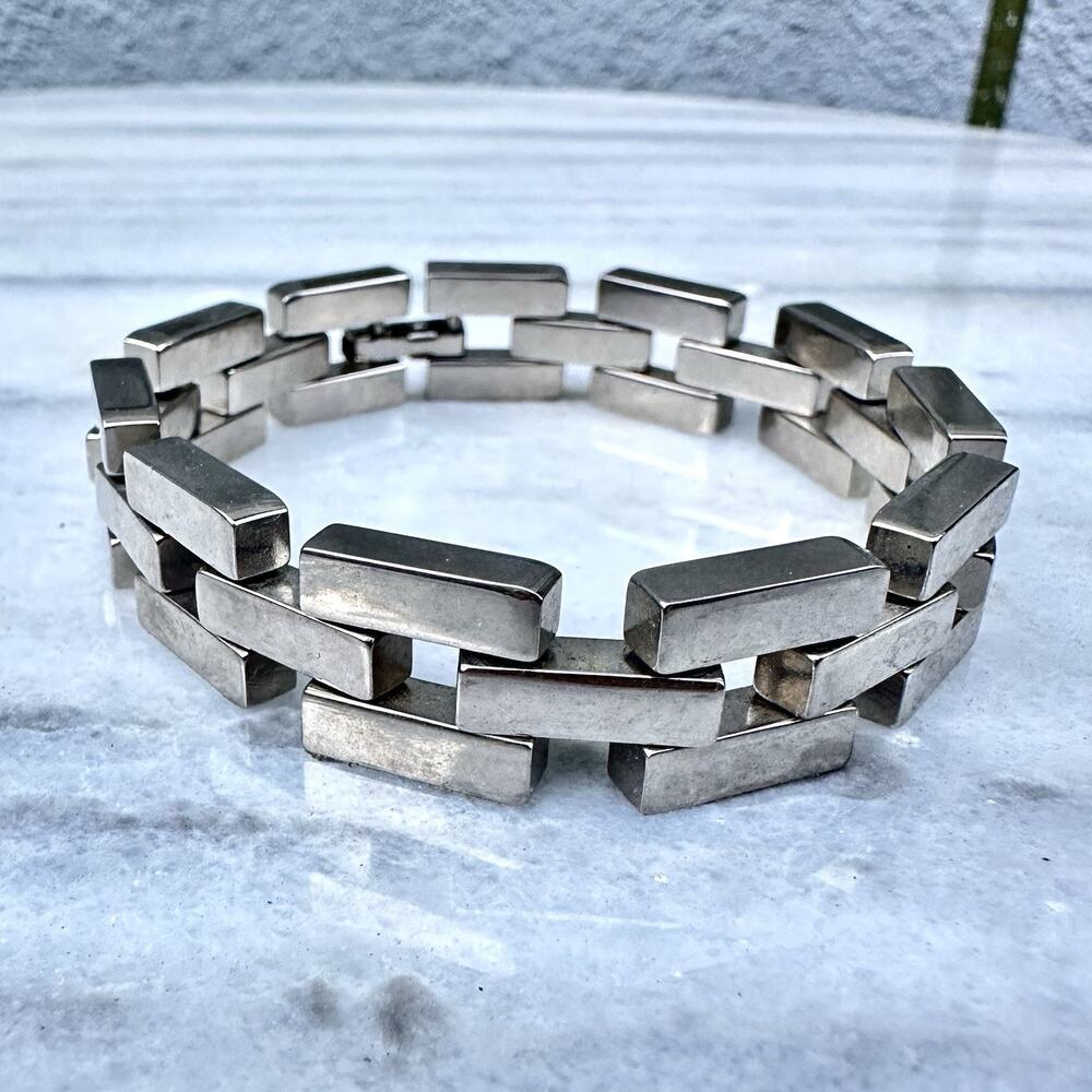 Mens Stainless Steel Bracelet Chunky Chain Silver Tone Wide Vintage Biker 7.5”